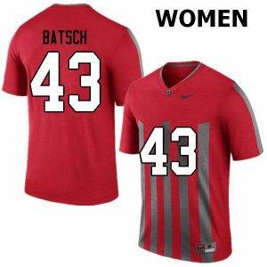 NCAA Ohio State Buckeyes Women's #43 Ryan Batsch Throwback Nike Football College Jersey VCH2645US